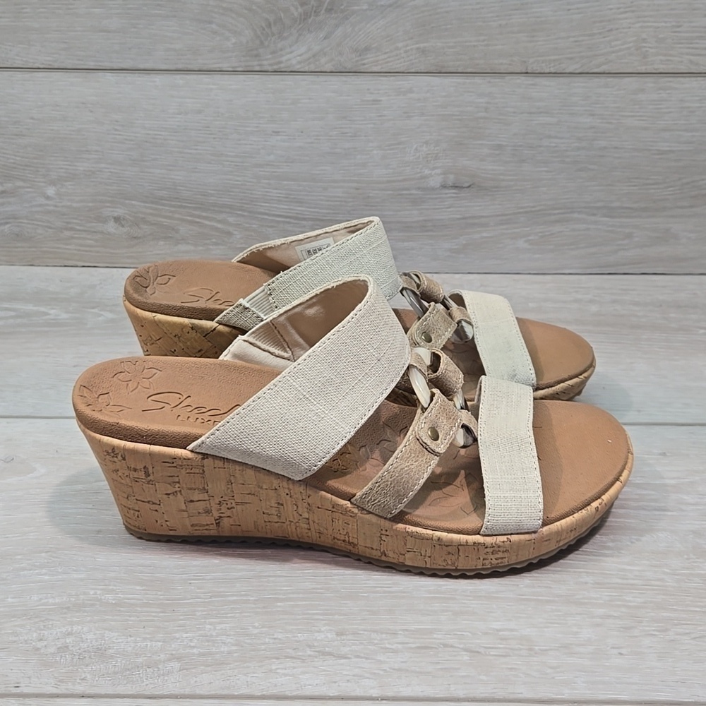 Skechers Womens Luxe Foam Wedge Sandals shoes sz 7 - Picture 2 of 10